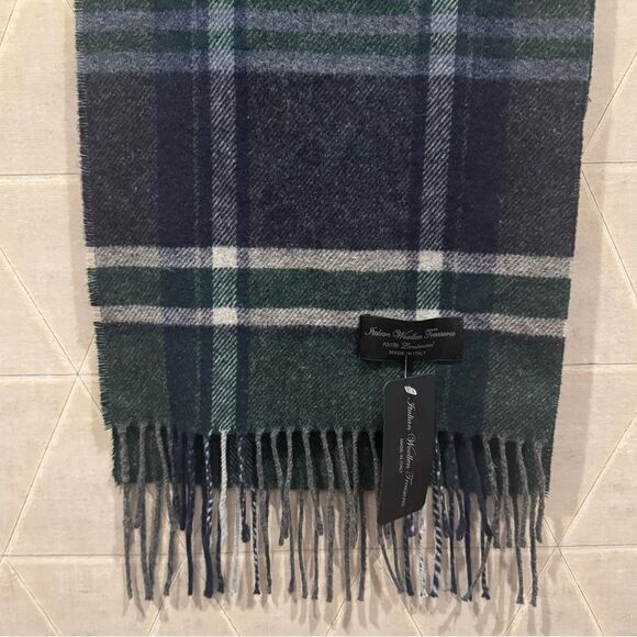Italian Woollen Treasures Men’s Lambswool Plaid Green Scarf NWT - Picture 1 of 5